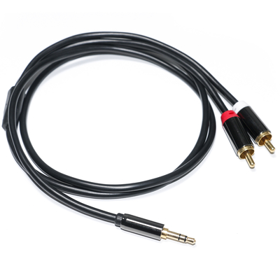 comprar Cabo de áudio RCA 3,5 MM 2-1 concha de metal preto para áudio de carro 0,53 m 1 m 2 m online manufacture
