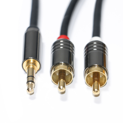 Cabo de áudio RCA 3,5 MM 2-1 concha de metal preto para áudio de carro 0,53 m 1 m 2 m