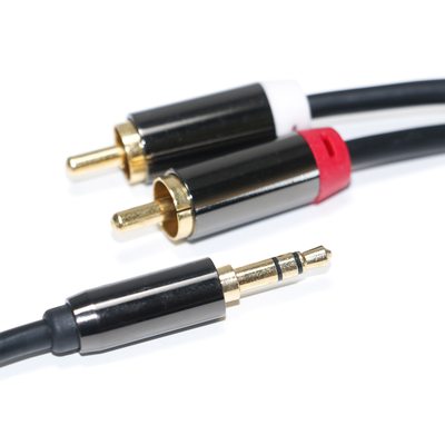 Cabo de áudio RCA 3,5 MM 2-1 concha de metal preto para áudio de carro 0,53 m 1 m 2 m