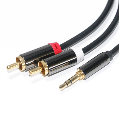 Cabo de áudio RCA 3,5 MM 2-1 concha de metal preto para áudio de carro 0,53 m 1 m 2 m