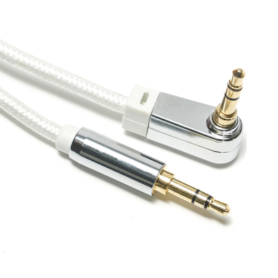 Cabo SPDIF de áudio digital AUX branco 90° 3,5 mm corda de malha chapeada liga de alumínio para som alto-falante de carro áudio 0,92 m