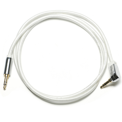 Cabo SPDIF de áudio digital AUX branco 90° 3,5 mm corda de malha chapeada liga de alumínio para som alto-falante de carro áudio 0,92 m