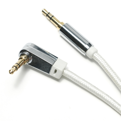Cabo SPDIF de áudio digital AUX branco 90° 3,5 mm corda de malha chapeada liga de alumínio para som alto-falante de carro áudio 0,92 m
