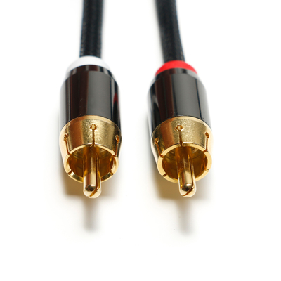 Cabo de áudio digital RCA 3,5 MM 2/1 cabo de malha banhado a ouro porta para barra de som de áudio do carro