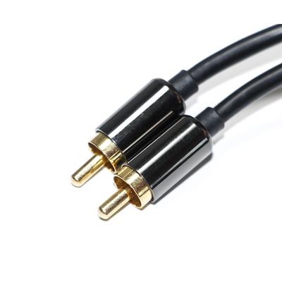 Cabo de áudio digital RCA 3,5 mm saída 1/1 dupla placa macho metal preto PVC liga de alumínio 1,2 m para barra de som áudio do carro