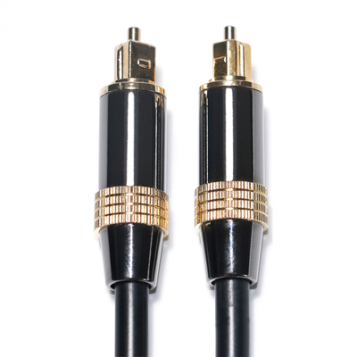Cabo Digital Toslink OB6.0 Corda PVC Chapeado Preto Metal Aro Interface Dourada 1.2M 2M