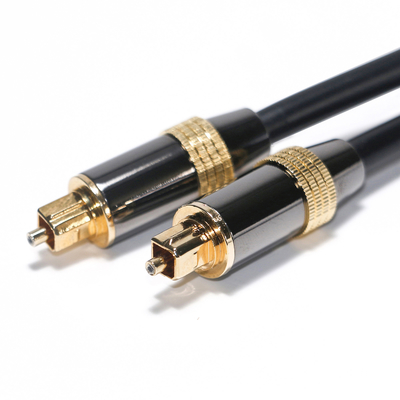 Cabo Digital Toslink OB6.0 Corda PVC Chapeado Preto Metal Aro Interface Dourada 1.2M 2M