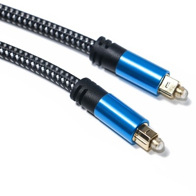 Cabo de áudio Toslink Cabo de fibra óptica digital azul Toslink Cabo de liga de alumínio Metal Shell Trança de nylon
