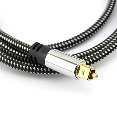 Cabo trançado de áudio óptico digital Toslink OD5.0 revestido de alumínio prateado para amplificador Soundbar 1,5M 3M 5M