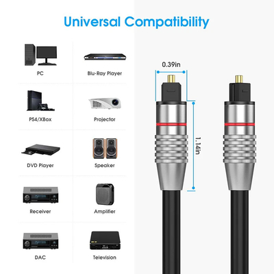 Cabo Toslink de cabeça revestida de ouro Cabo de áudio de fibra óptica digital 1M 1.5M 2M 3M 5M 10M 15M