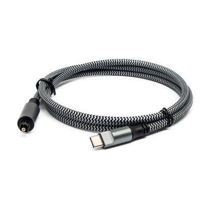 Toslink cabo de áudio digital com tipo-C macho preto concha texturizada e conectores dourados para som cristalino